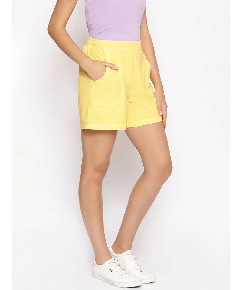 Cotton Washed Shorts  in Yellow