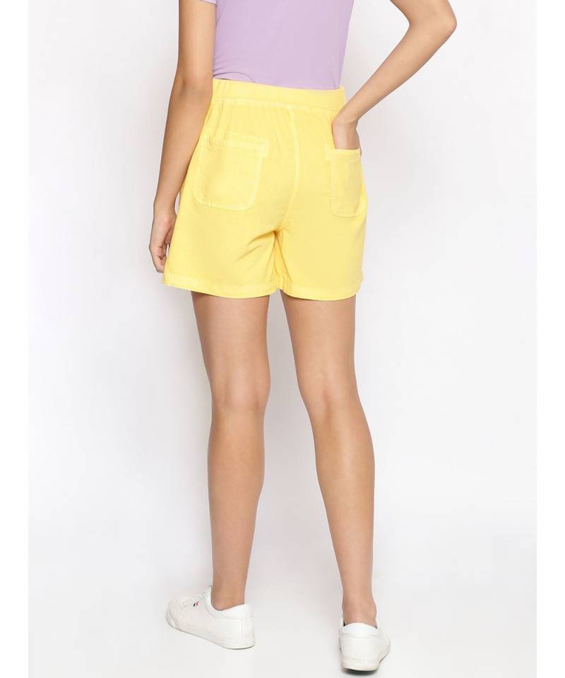 Cotton Washed Shorts  in Yellow
