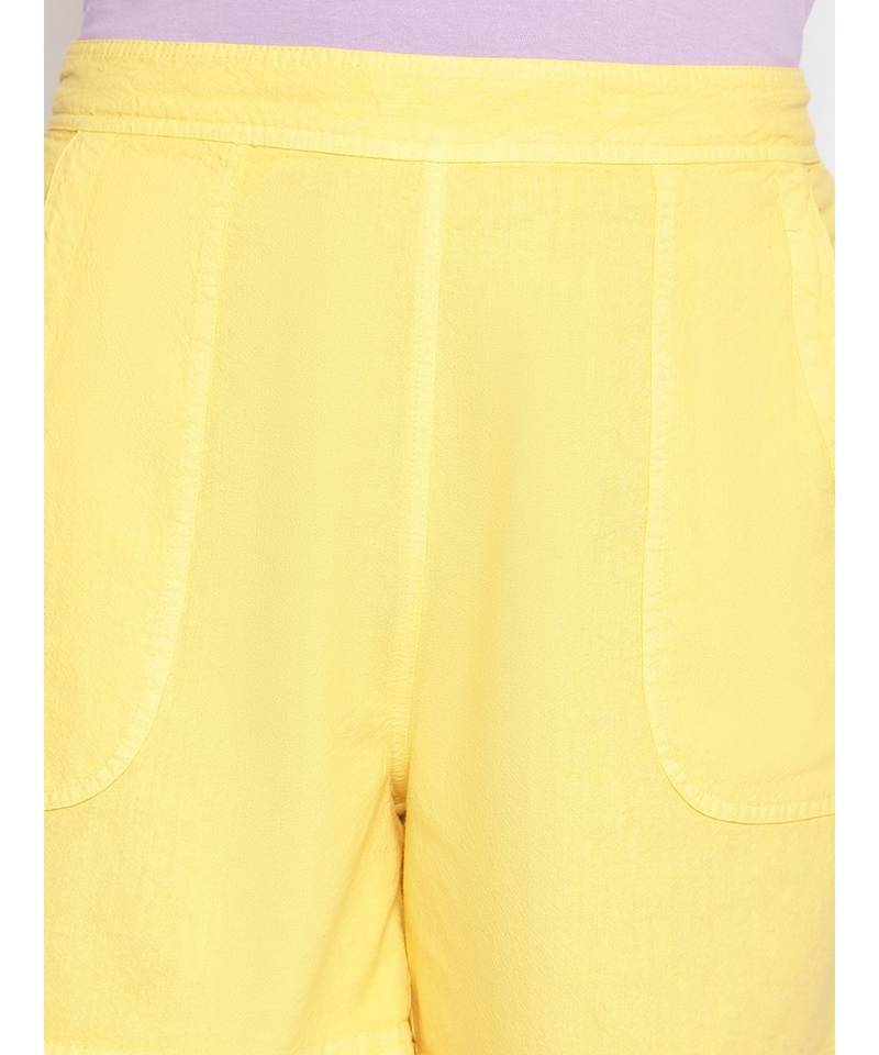 Cotton Washed Shorts  in Yellow