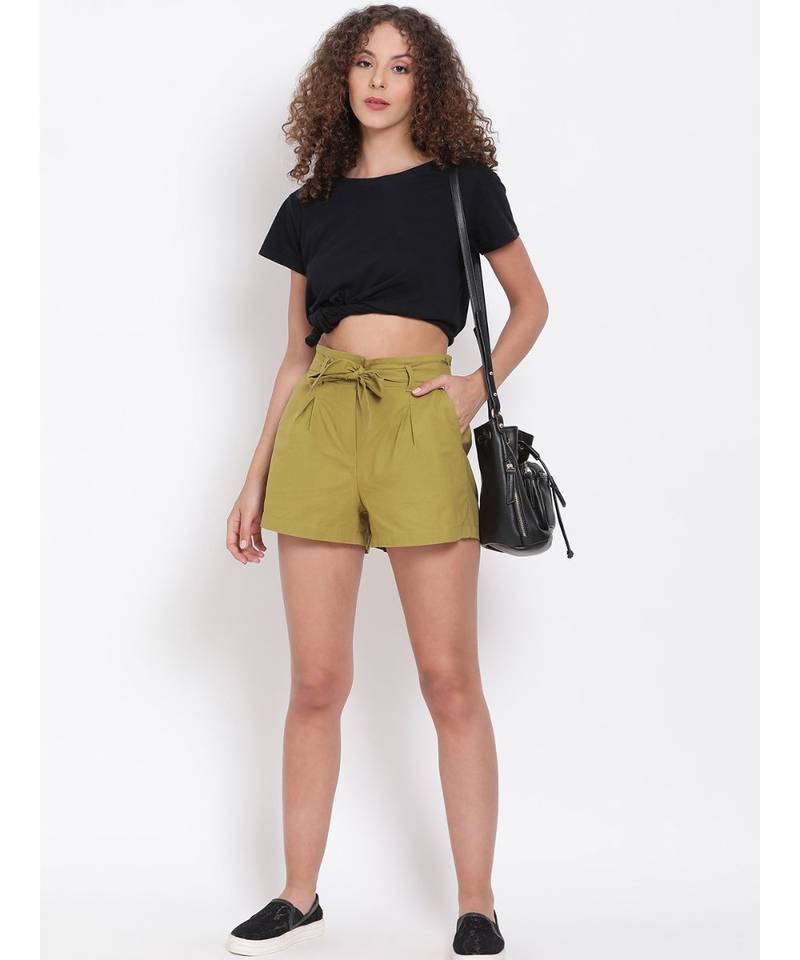 Olive Green Knot Me Up Shorts