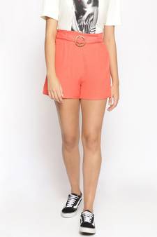 Linen Blend Cotton Shorts in Peach