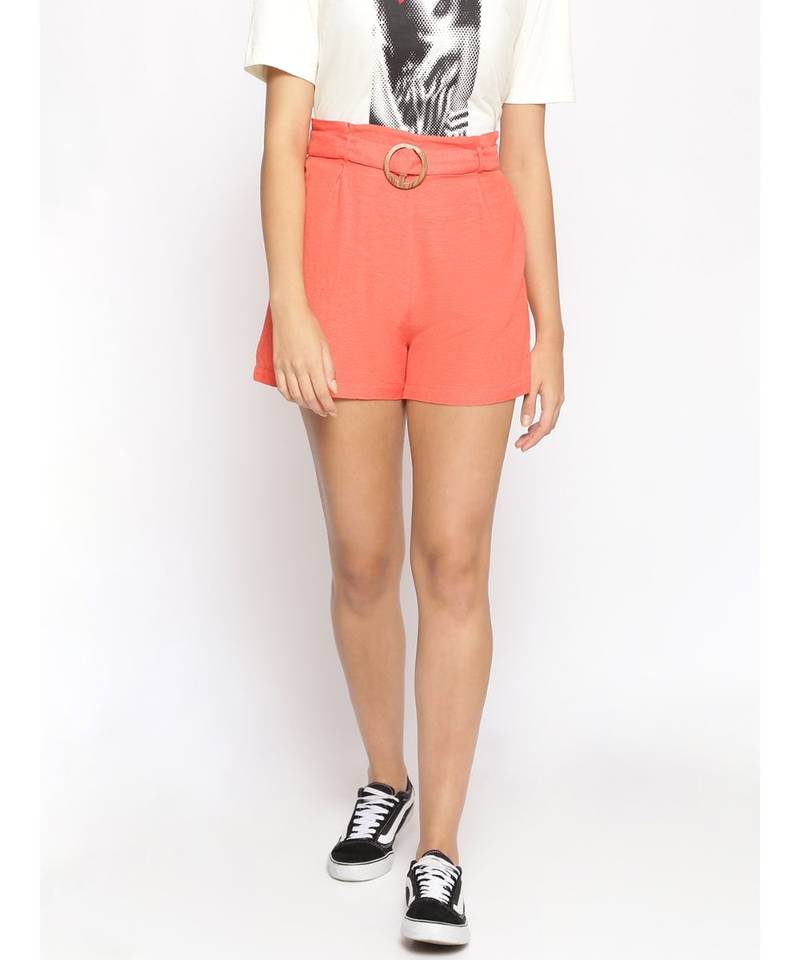 Linen Blend Cotton Shorts in Peach