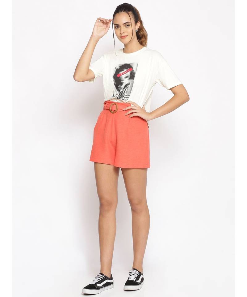 Linen Blend Cotton Shorts in Peach