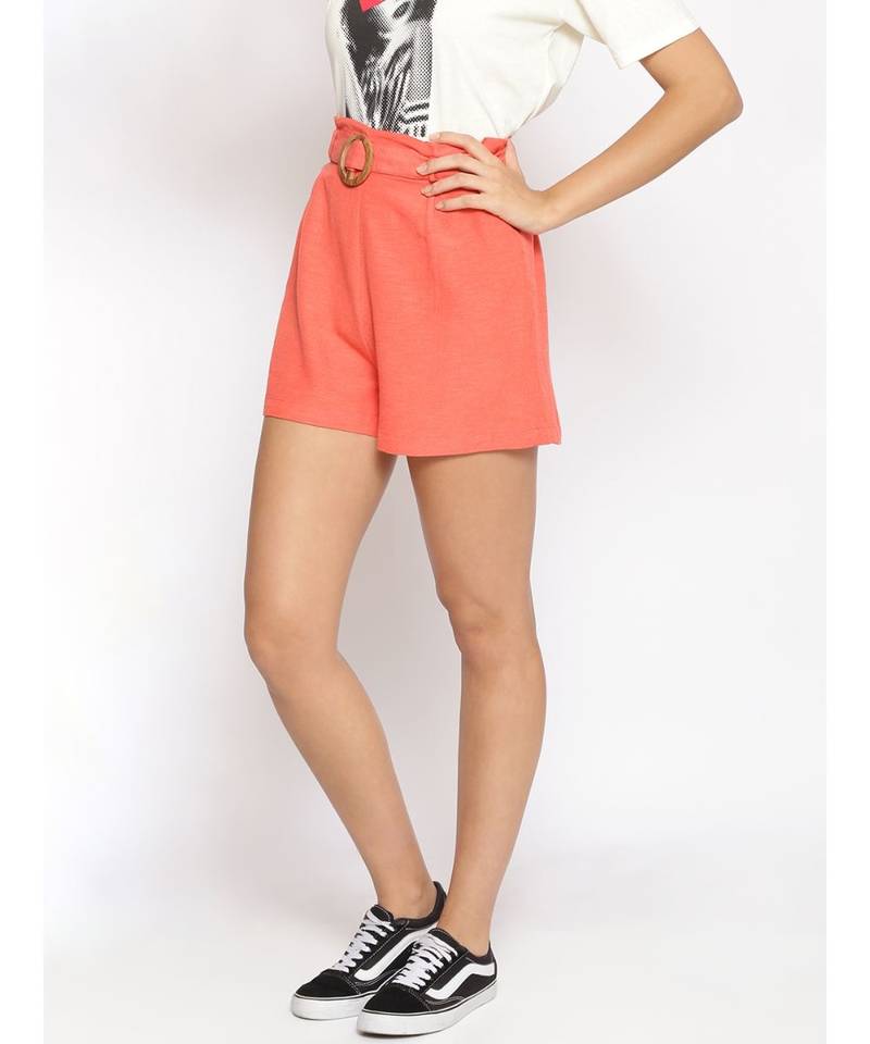 Linen Blend Cotton Shorts in Peach