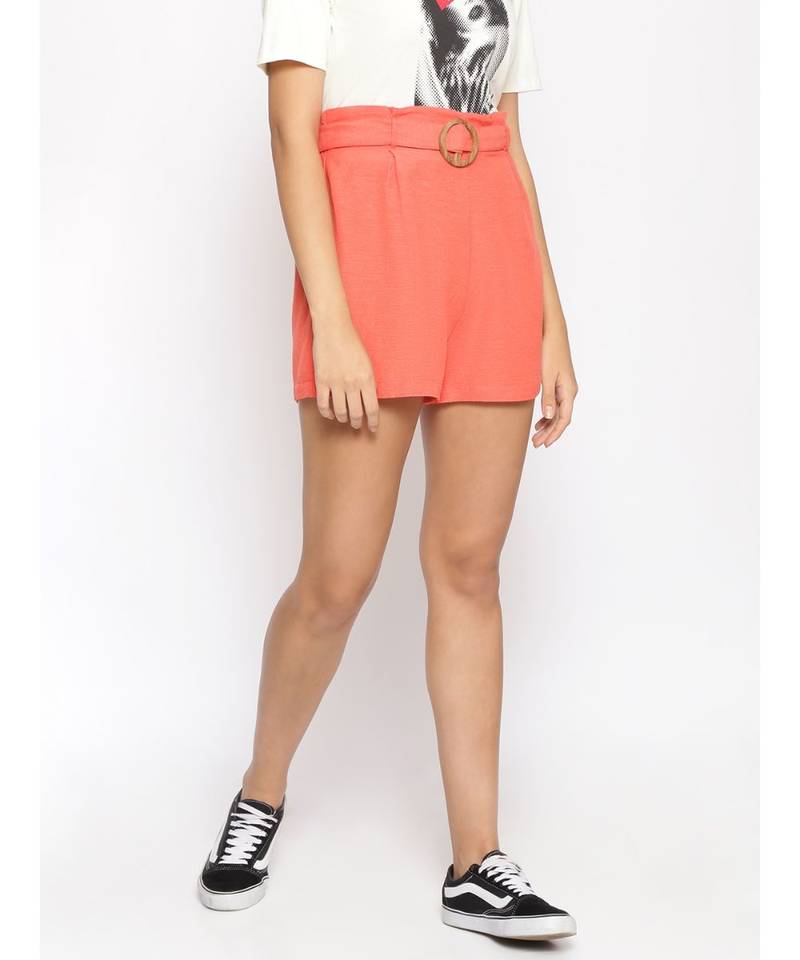 Linen Blend Cotton Shorts in Peach