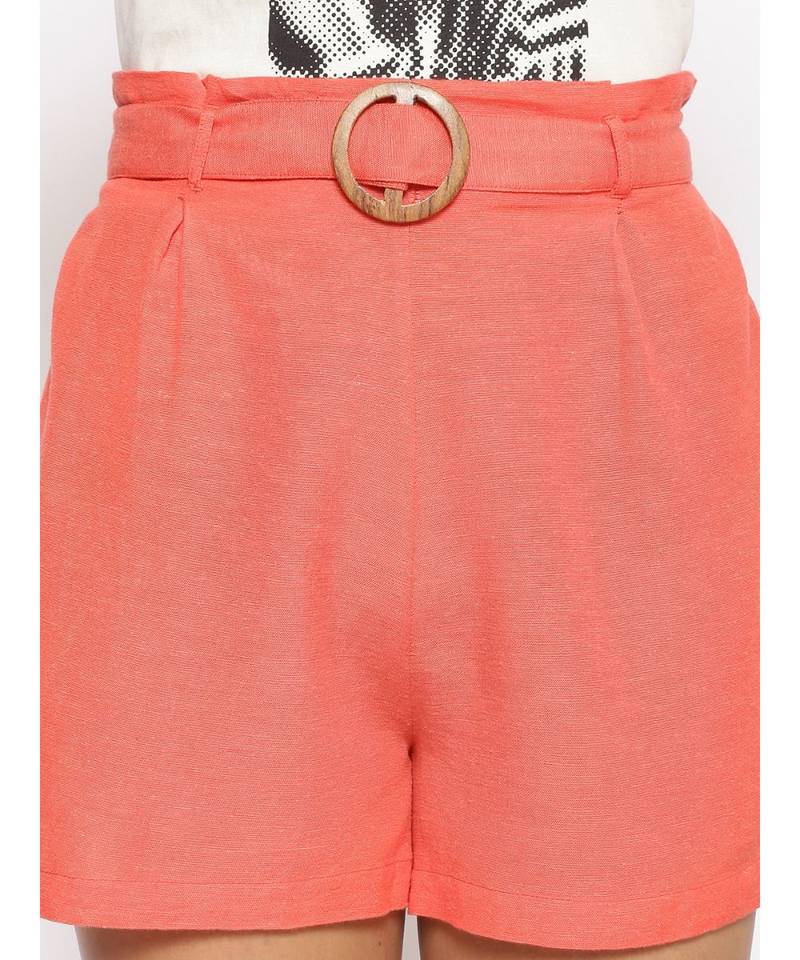 Linen Blend Cotton Shorts in Peach