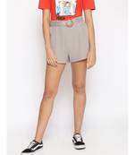 Linen Blend Cotton Women  Shorts in Grey