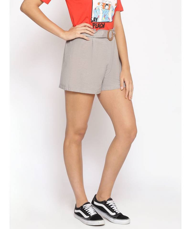 Linen Blend Cotton Women  Shorts in Grey