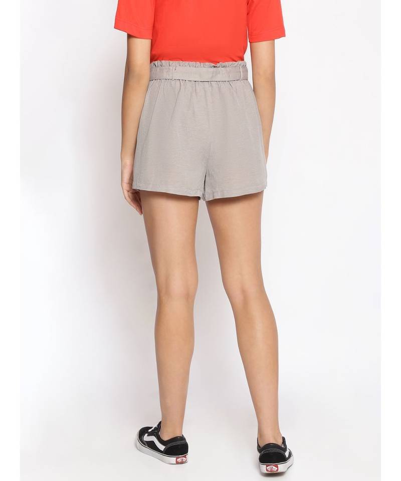 Linen Blend Cotton Women  Shorts in Grey