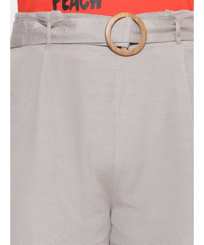 Linen Blend Cotton Women  Shorts in Grey