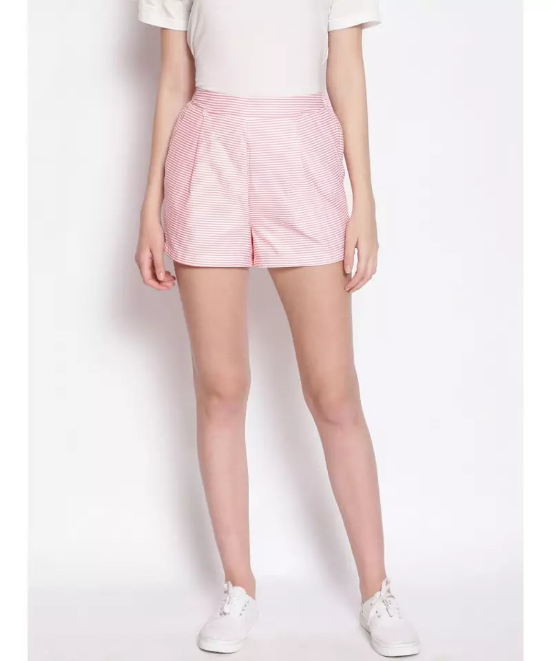 Baby Pink Striped Women's Shorts