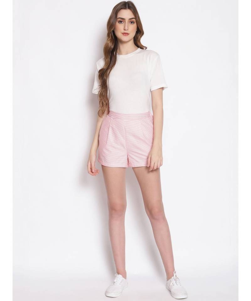 Baby Pink Striped Women's Shorts