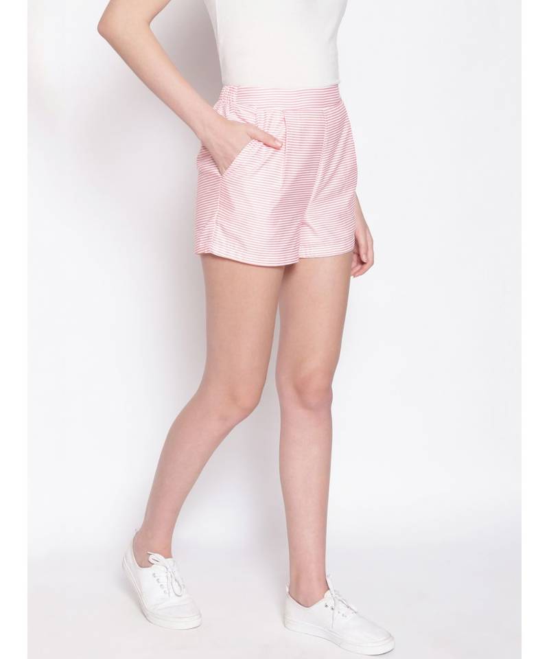 Baby Pink Striped Women's Shorts