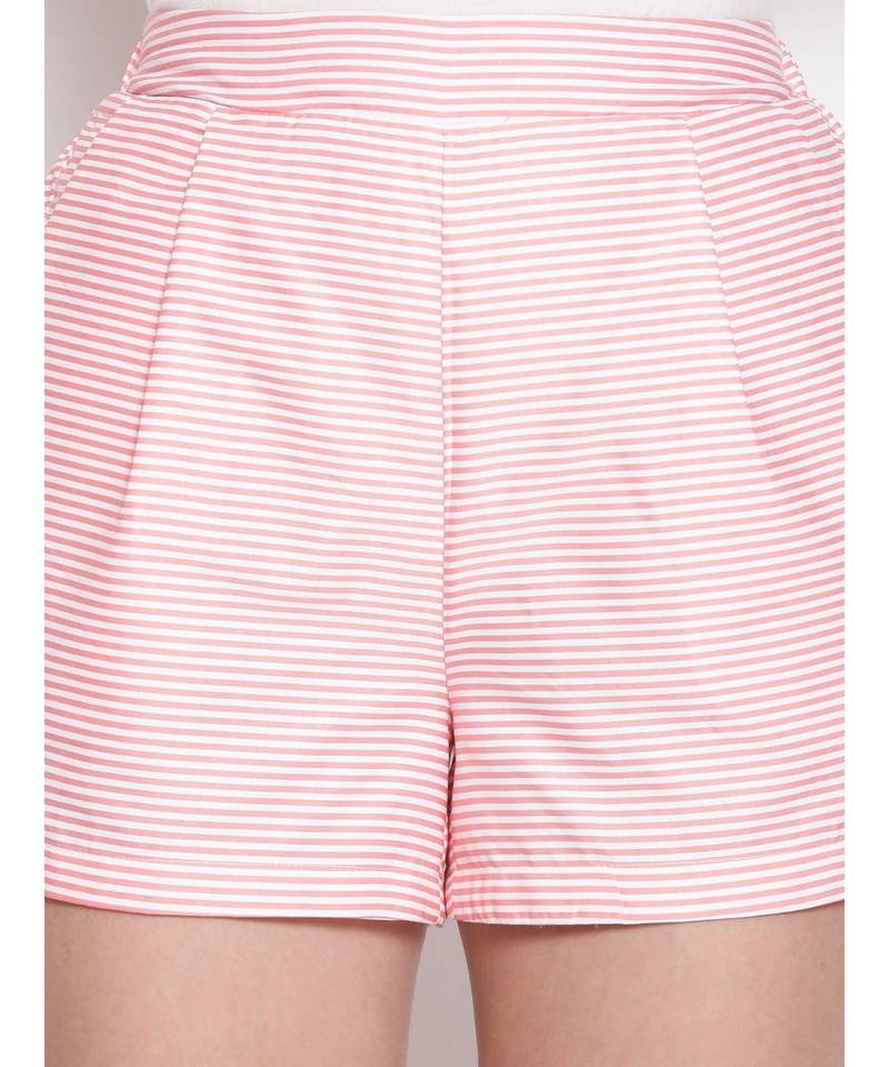 Baby Pink Striped Women's Shorts