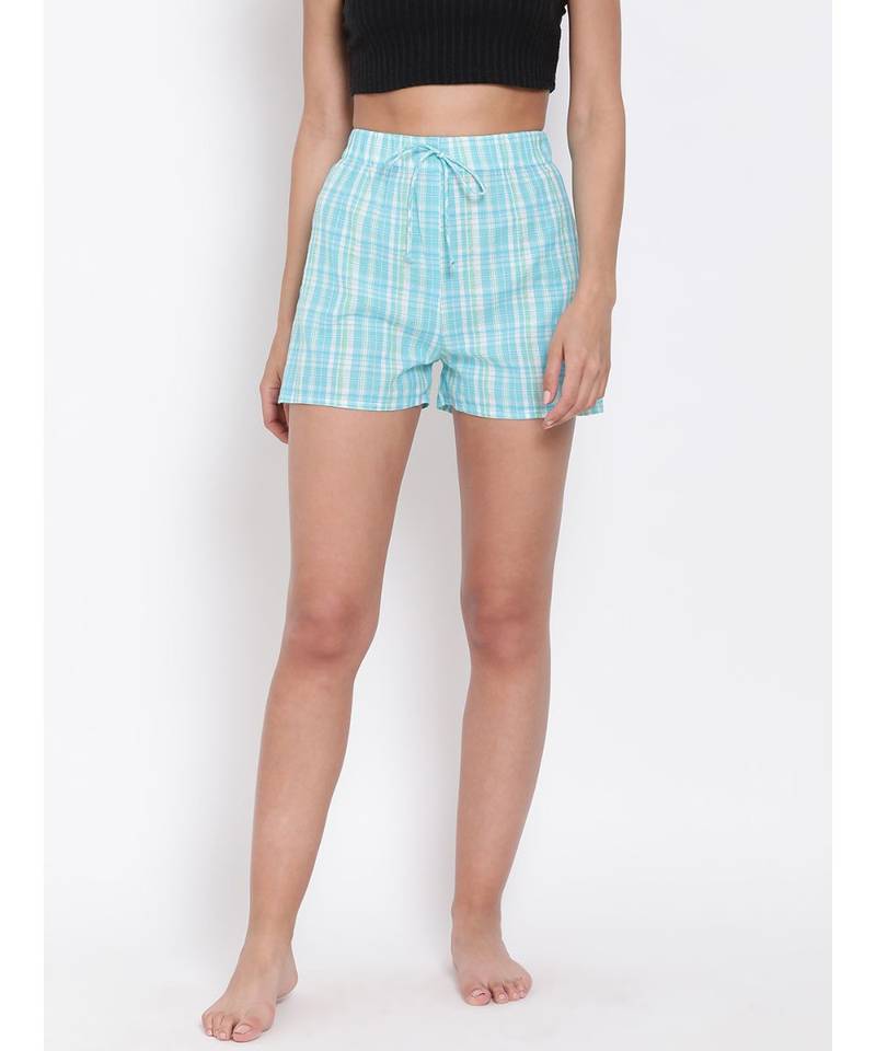 Blue Checkered Nightwear Shorts
