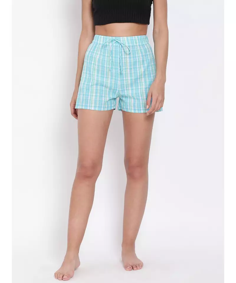 Blue Checkered Nightwear Shorts