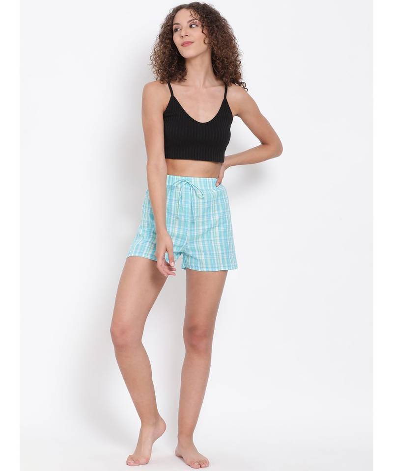Blue Checkered Nightwear Shorts