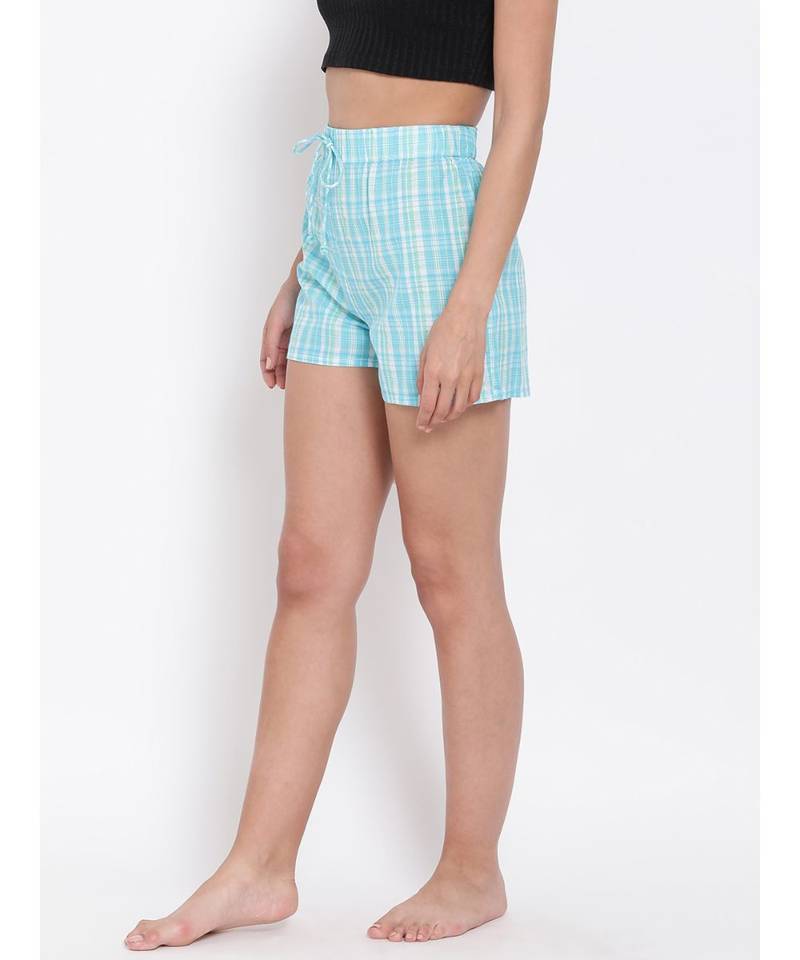 Blue Checkered Nightwear Shorts