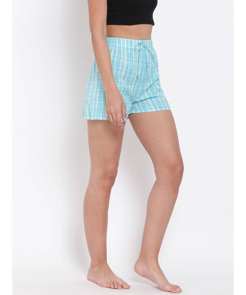 Blue Checkered Nightwear Shorts