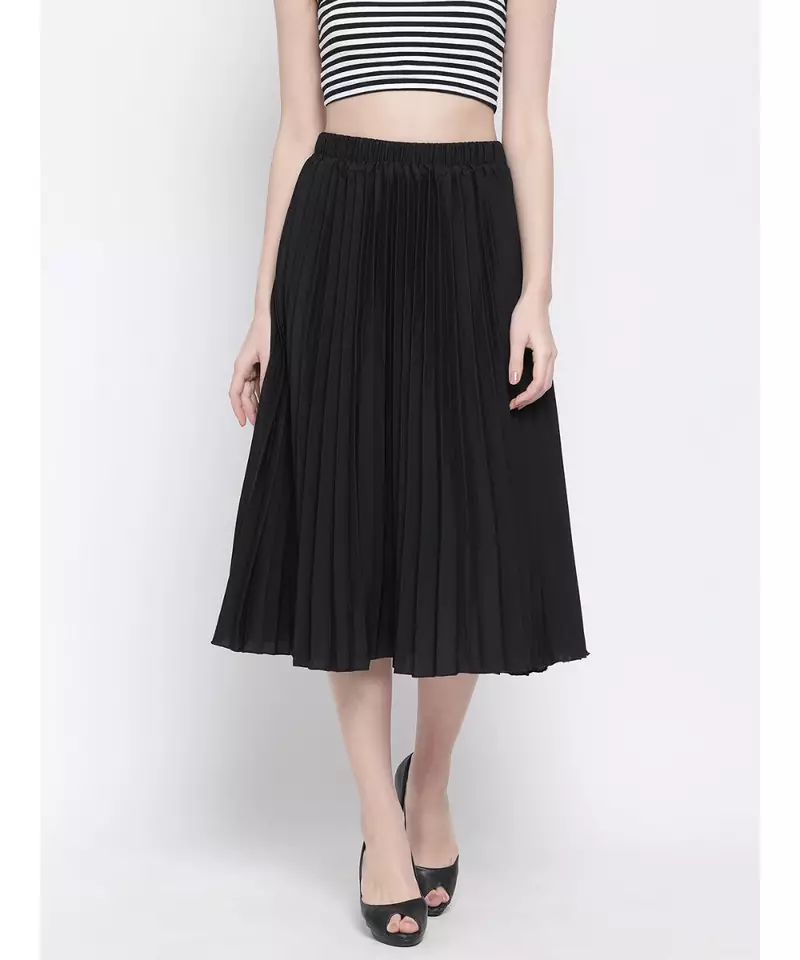 Black East Pleated Women Skirt