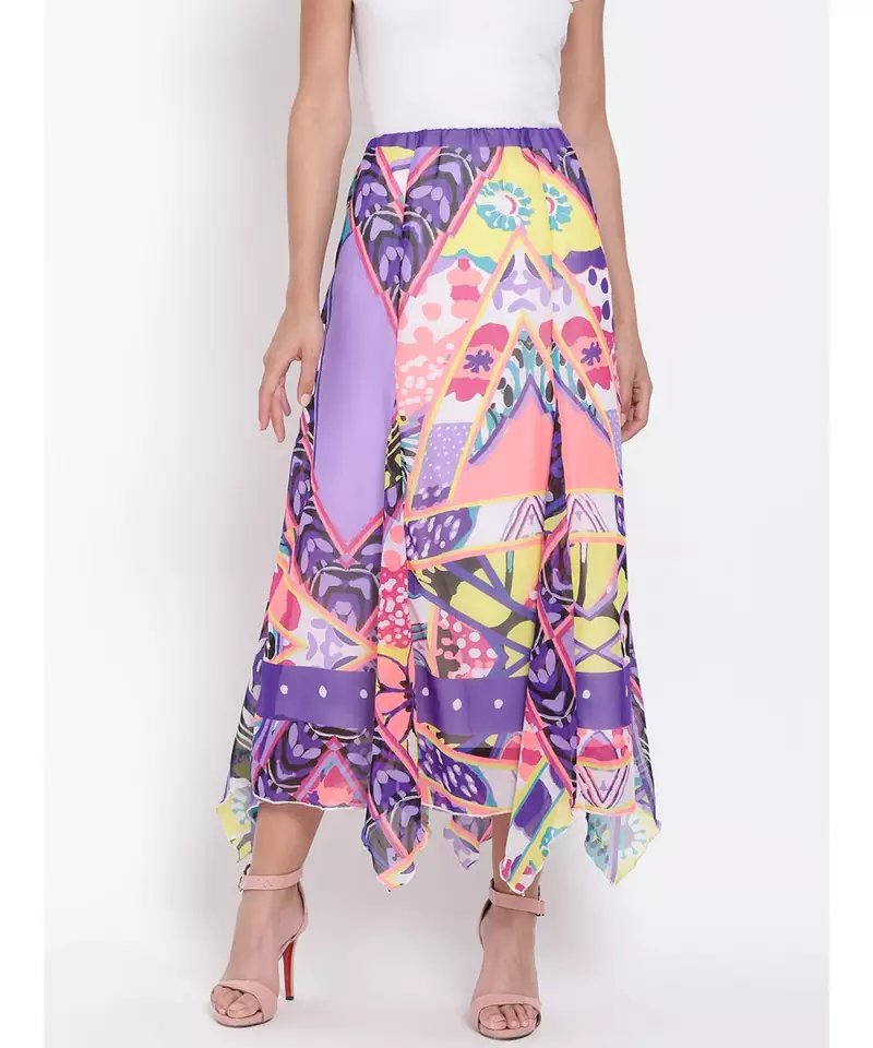 Abstract Print Handkerchief Maxi  Skirt