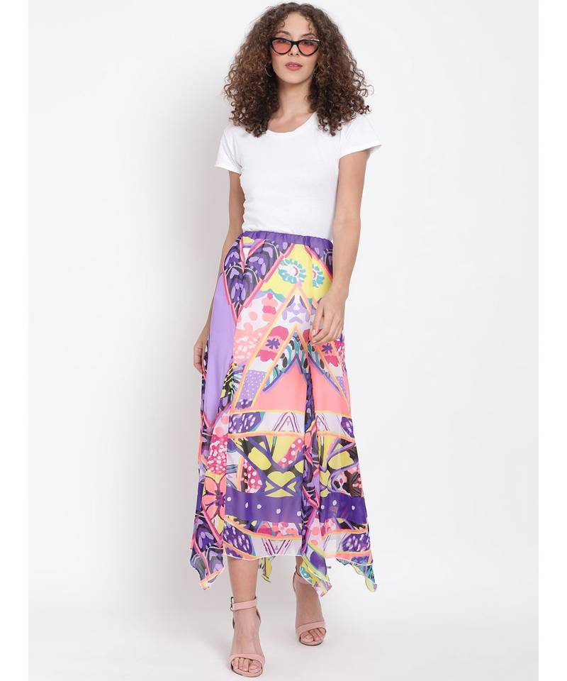 Abstract Print Handkerchief Maxi  Skirt