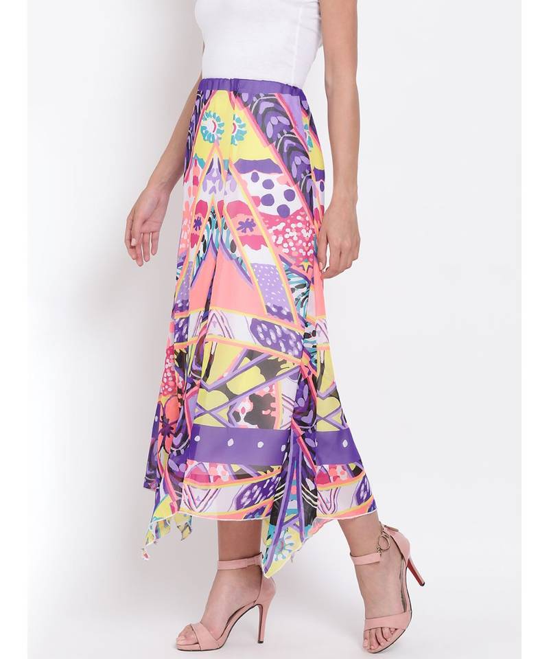 Abstract Print Handkerchief Maxi  Skirt