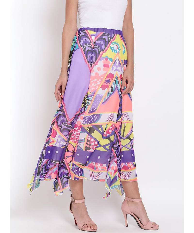 Abstract Print Handkerchief Maxi  Skirt