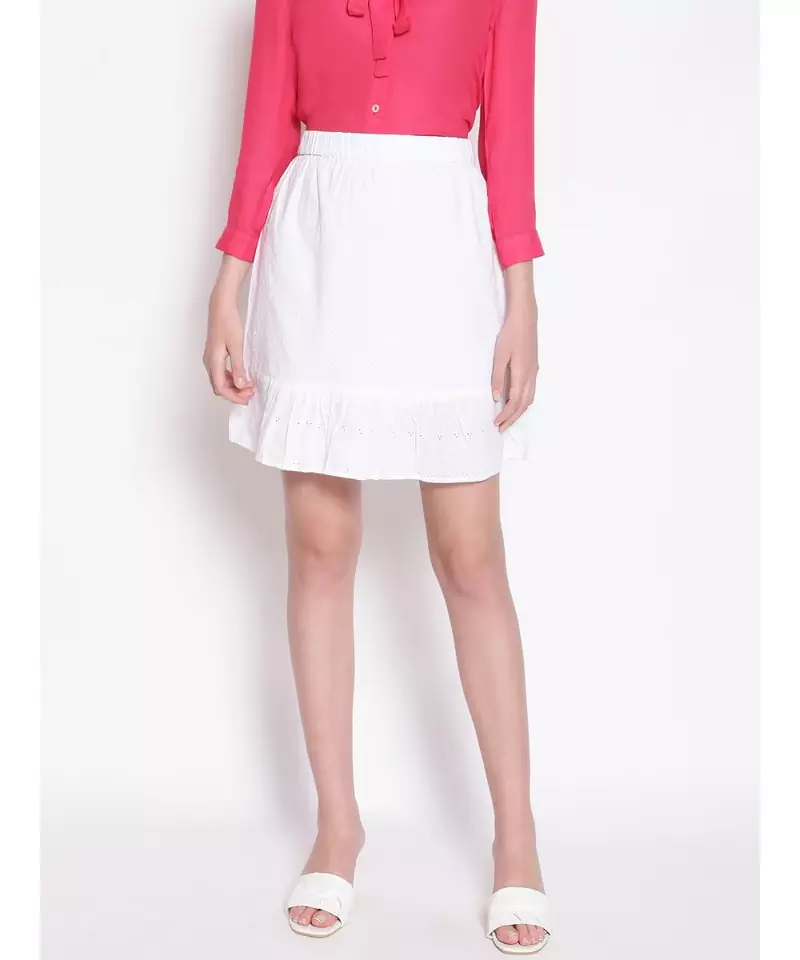 Icy White Women's Trumpet Schiffli Skirt