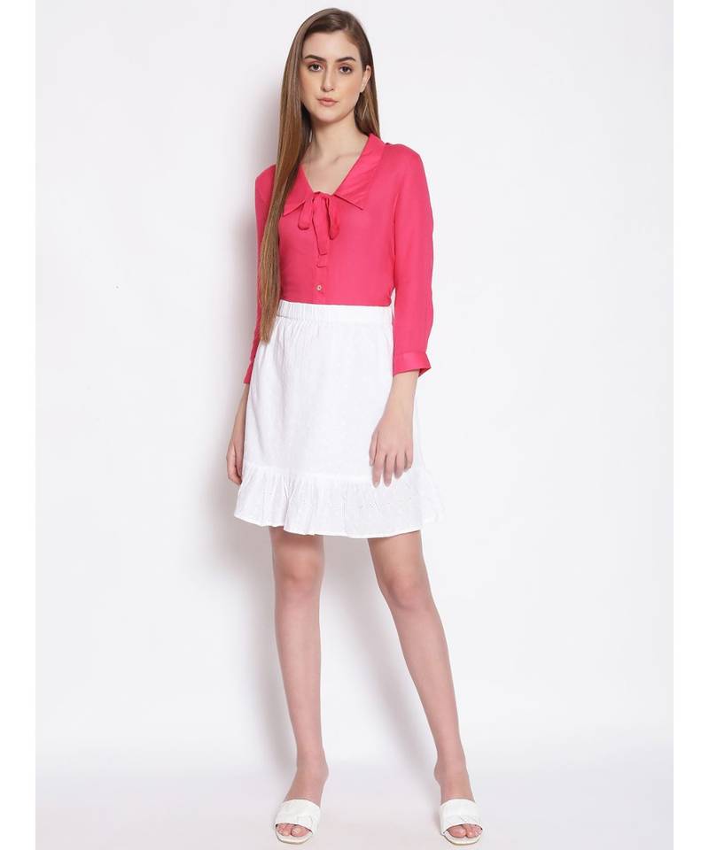 Icy White Women's Trumpet Schiffli Skirt