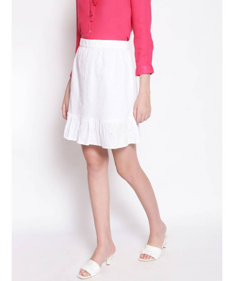 Icy White Women's Trumpet Schiffli Skirt