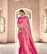 Pink woven silk saree with blouse