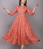 Peach Printed Rayon Anarkali Kurti