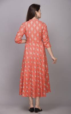 Peach Printed Rayon Anarkali Kurti 2