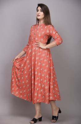 Peach Printed Rayon Anarkali Kurti 3