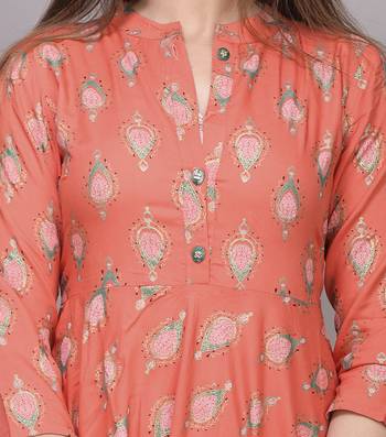 Peach Printed Rayon Anarkali Kurti 4