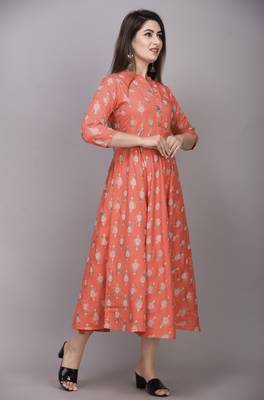 Peach Printed Rayon Anarkali Kurti 5