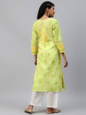 Green Embroidered Cotton Chikankari Kurti  2