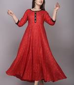 Rayon Gold Prined Flared Anarkali Kurti