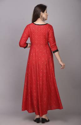 Rayon Gold Prined Flared Anarkali Kurti 2