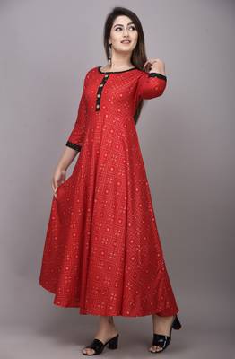Rayon Gold Prined Flared Anarkali Kurti 3