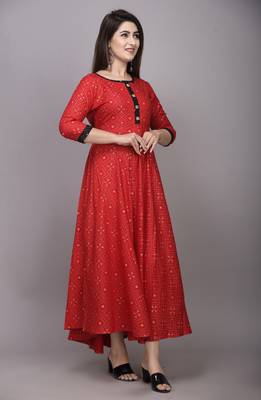 Rayon Gold Prined Flared Anarkali Kurti 4
