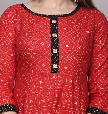 Rayon Gold Prined Flared Anarkali Kurti 5