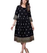 Black printed rayon ethnic-kurtis