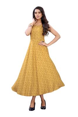 Yellow printed rayon ethnic-kurtis 1