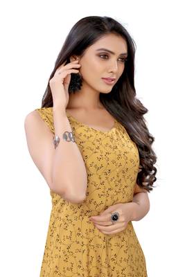 Yellow printed rayon ethnic-kurtis 3
