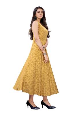 Yellow printed rayon ethnic-kurtis 4
