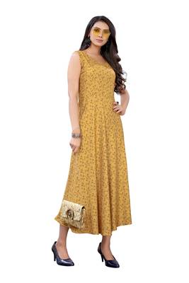 Yellow printed rayon ethnic-kurtis 5