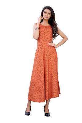 Orange printed rayon ethnic-kurtis 1