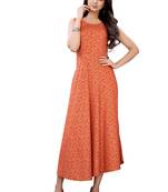 Orange printed rayon ethnic-kurtis